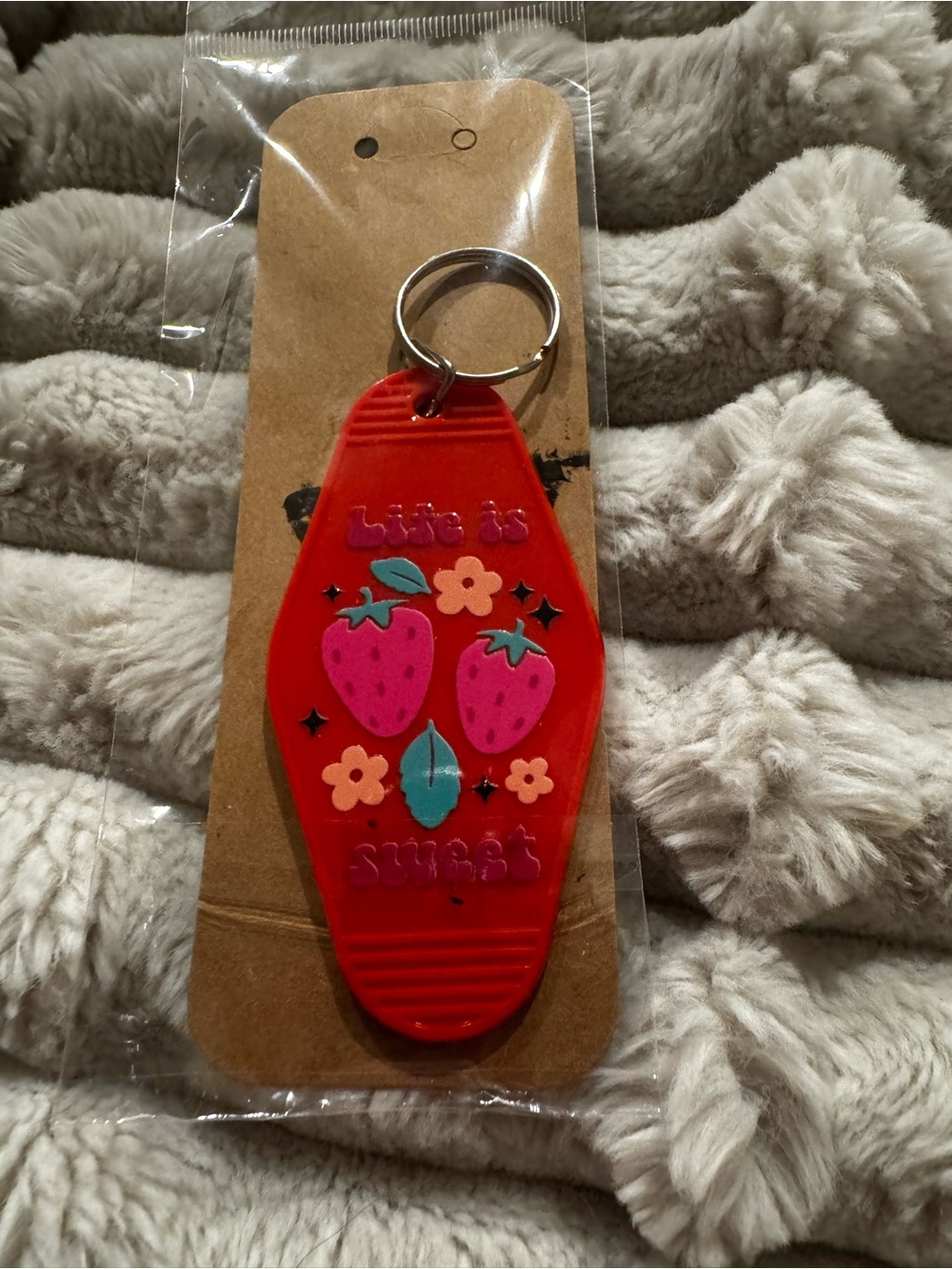 Red 'Life is Sweet' Strawberry Hotel Keychain